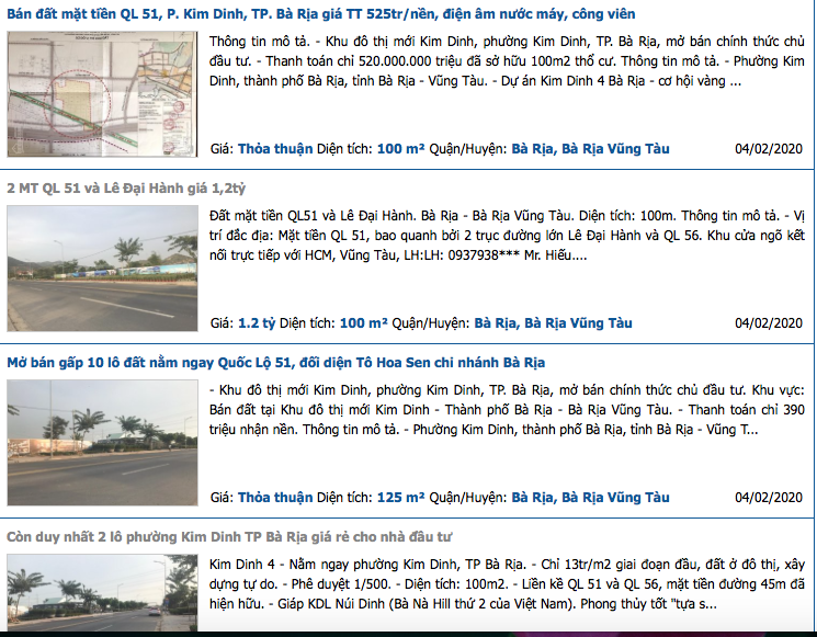 Dự án Khu dân cư Kim Dinh 4, TP Bà Rịa, tỉnh Bà Rịa - Vũng Tàu: Vẫn ngang nhiên rao bán rầm rộ trên mạng