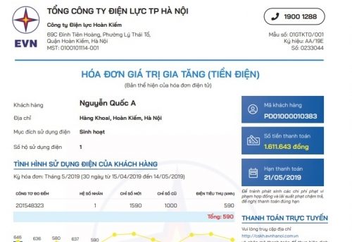 EVN sử dụng mẫu hóa đơn thanh toán tiền điện mới