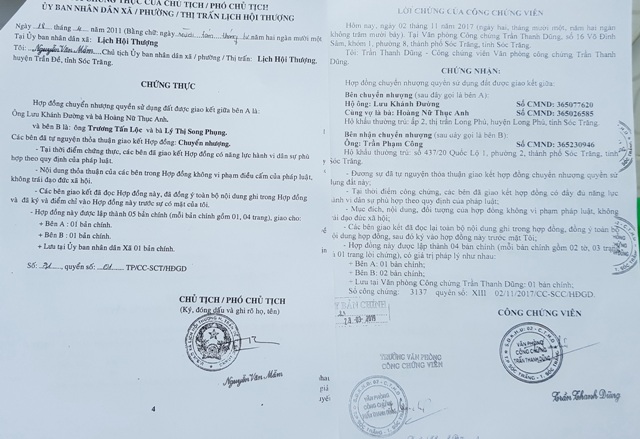 Hợp đồng chuyển nhượng cho &ocirc;ng Lộc được x&aacute;c nhận tại UBND x&atilde; Lịch Hội Thượng, c&ograve;n hợp đồng của &ocirc;ng C&ocirc;ng th&igrave; lập tại Văn ph&ograve;ng c&ocirc;ng chứng
