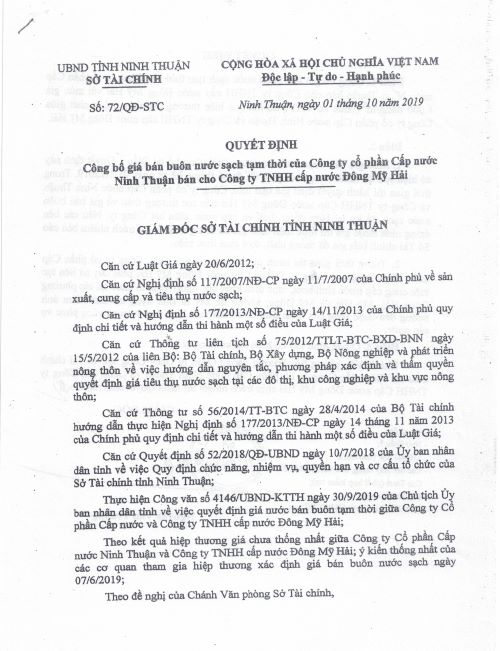 Tỉnh Ninh Thuận: Đơn phương, “vô cớ” tăng giá bán buôn nước sạch bằng giá bán lẻ theo quy định của tỉnh, đẩy doanh nghiệp vào khủng hoảng!