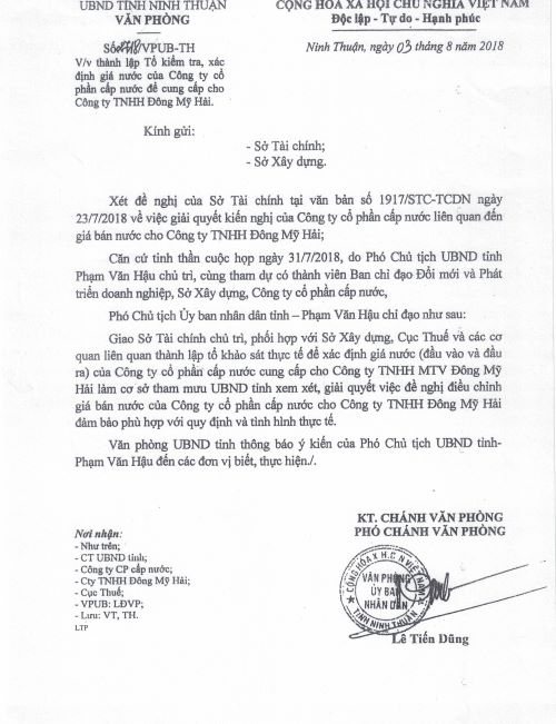Tỉnh Ninh Thuận: Đơn phương, “vô cớ” tăng giá bán buôn nước sạch bằng giá bán lẻ theo quy định của tỉnh, đẩy doanh nghiệp vào khủng hoảng!