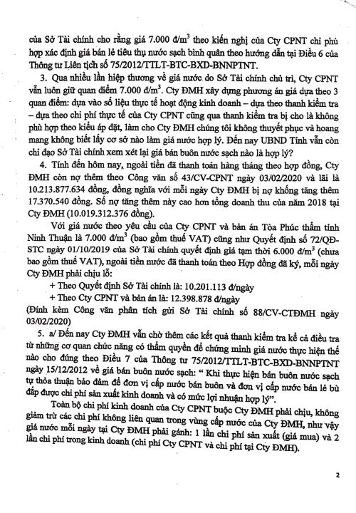 Tỉnh Ninh Thuận: Đơn phương, “vô cớ” tăng giá bán buôn nước sạch bằng giá bán lẻ theo quy định của tỉnh, đẩy doanh nghiệp vào khủng hoảng!