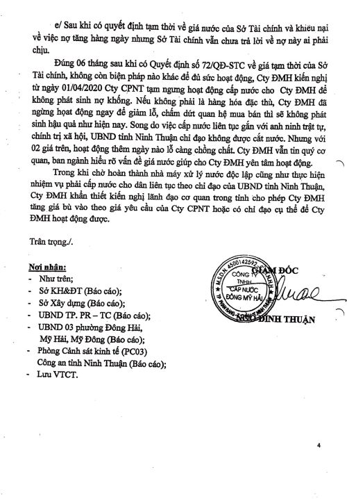 Tỉnh Ninh Thuận: Đơn phương, “vô cớ” tăng giá bán buôn nước sạch bằng giá bán lẻ theo quy định của tỉnh, đẩy doanh nghiệp vào khủng hoảng!
