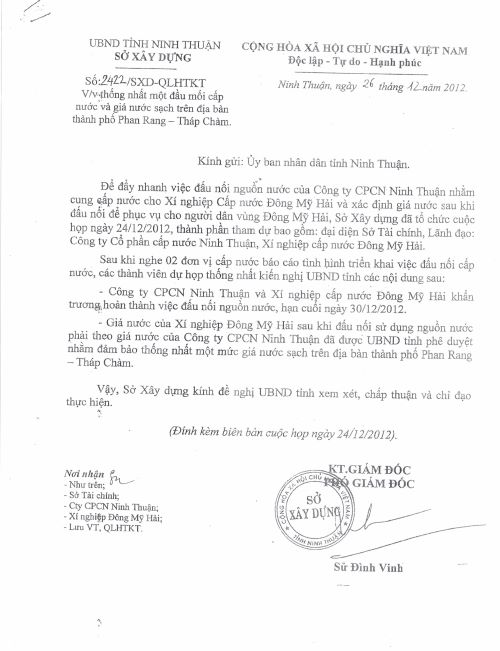 Tỉnh Ninh Thuận: Đơn phương, “vô cớ” tăng giá bán buôn nước sạch bằng giá bán lẻ theo quy định của tỉnh, đẩy doanh nghiệp vào khủng hoảng!