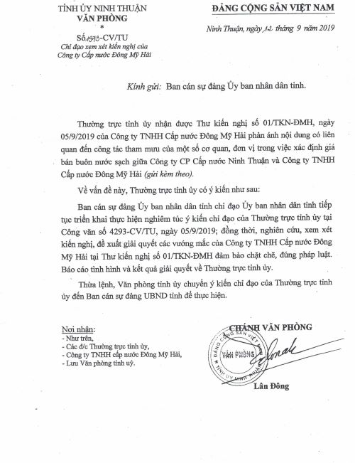 Tỉnh Ninh Thuận: Đơn phương, “vô cớ” tăng giá bán buôn nước sạch bằng giá bán lẻ theo quy định của tỉnh, đẩy doanh nghiệp vào khủng hoảng!