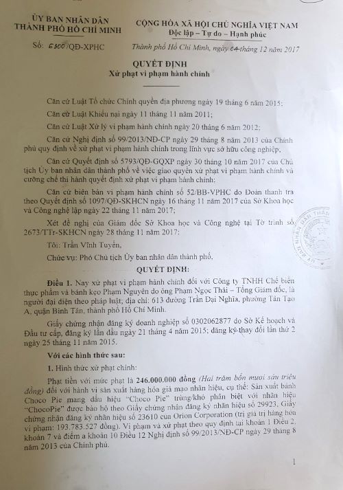 Công ty TNHH Chế biến thực phẩm và bánh kẹo Phạm Nguyên có dấu hiệu làm giả nhãn hiệu bánh “ChocoPie”