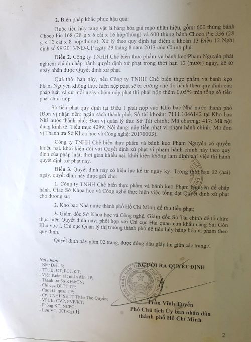 Công ty TNHH Chế biến thực phẩm và bánh kẹo Phạm Nguyên có dấu hiệu làm giả nhãn hiệu bánh “ChocoPie”