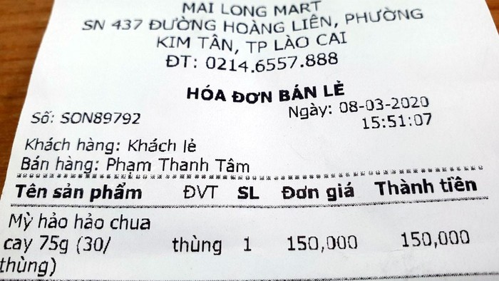 H&igrave;nh ảnh tờ h&oacute;a đơn được chia sẻ tr&ecirc;n mạng x&atilde; hội.