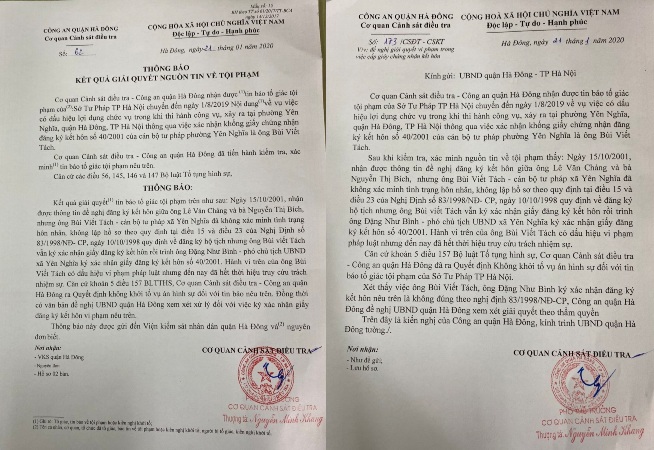 Kết quả giải quyết của C&ocirc;ng an quận H&agrave; Đ&ocirc;ng