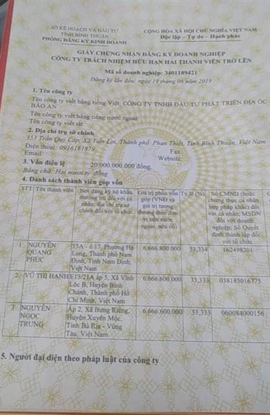 Giấy Chứng nhận Đăng k&iacute; Doanh Nghiệp