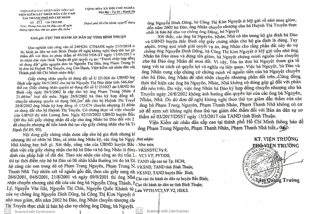 Văn bản của Viện KSND Cấp cao tại TP Hồ Ch&iacute; Minh gửi Cục Thi h&agrave;nh &aacute;n d&acirc;n sự tỉnh B&igrave;nh Thuận, trả lời kh&ocirc;ng c&oacute; căn cứ kh&aacute;ng nghị