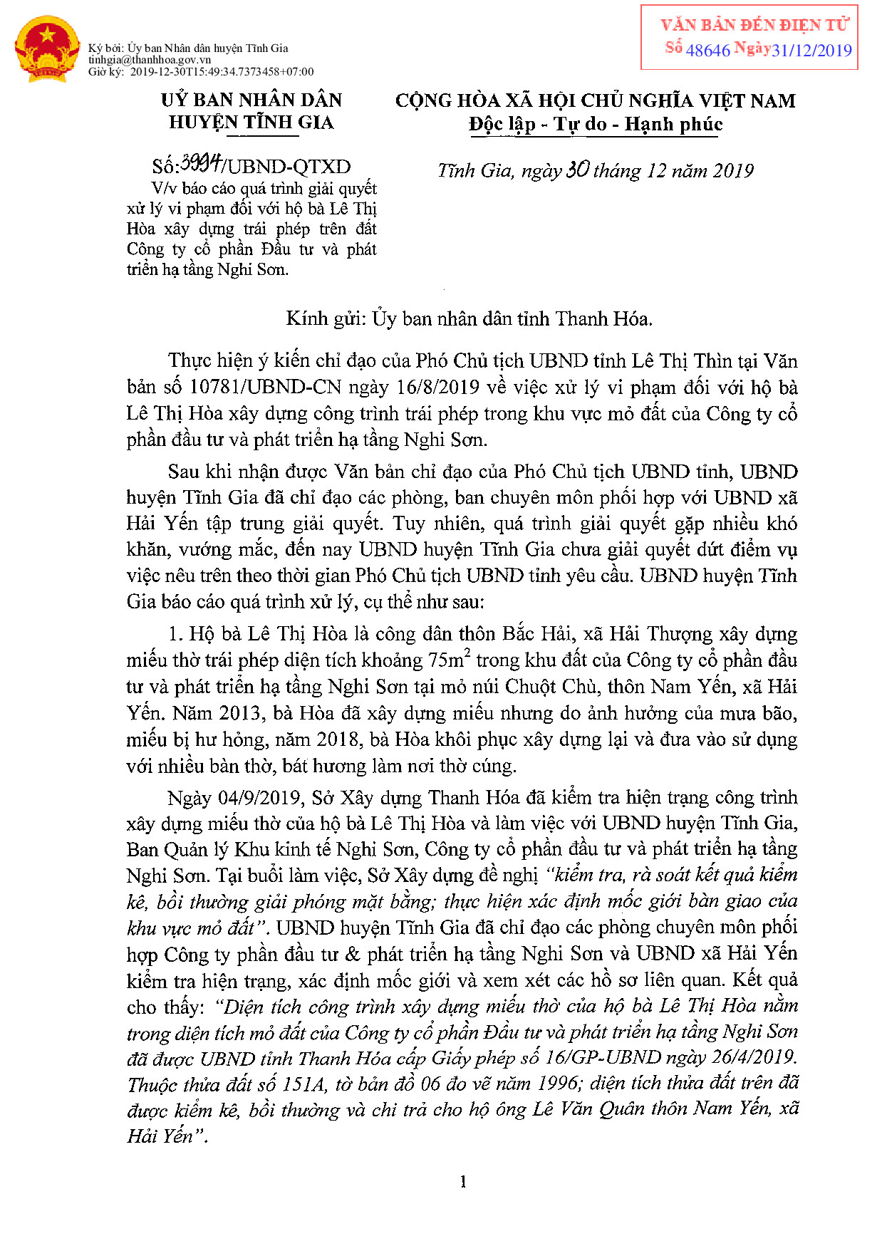 Huyện Tĩnh Gia, Thanh Hóa: Thế lực nào “bảo kê” cho bà Hòa xây dựng đền thờ trái phép?