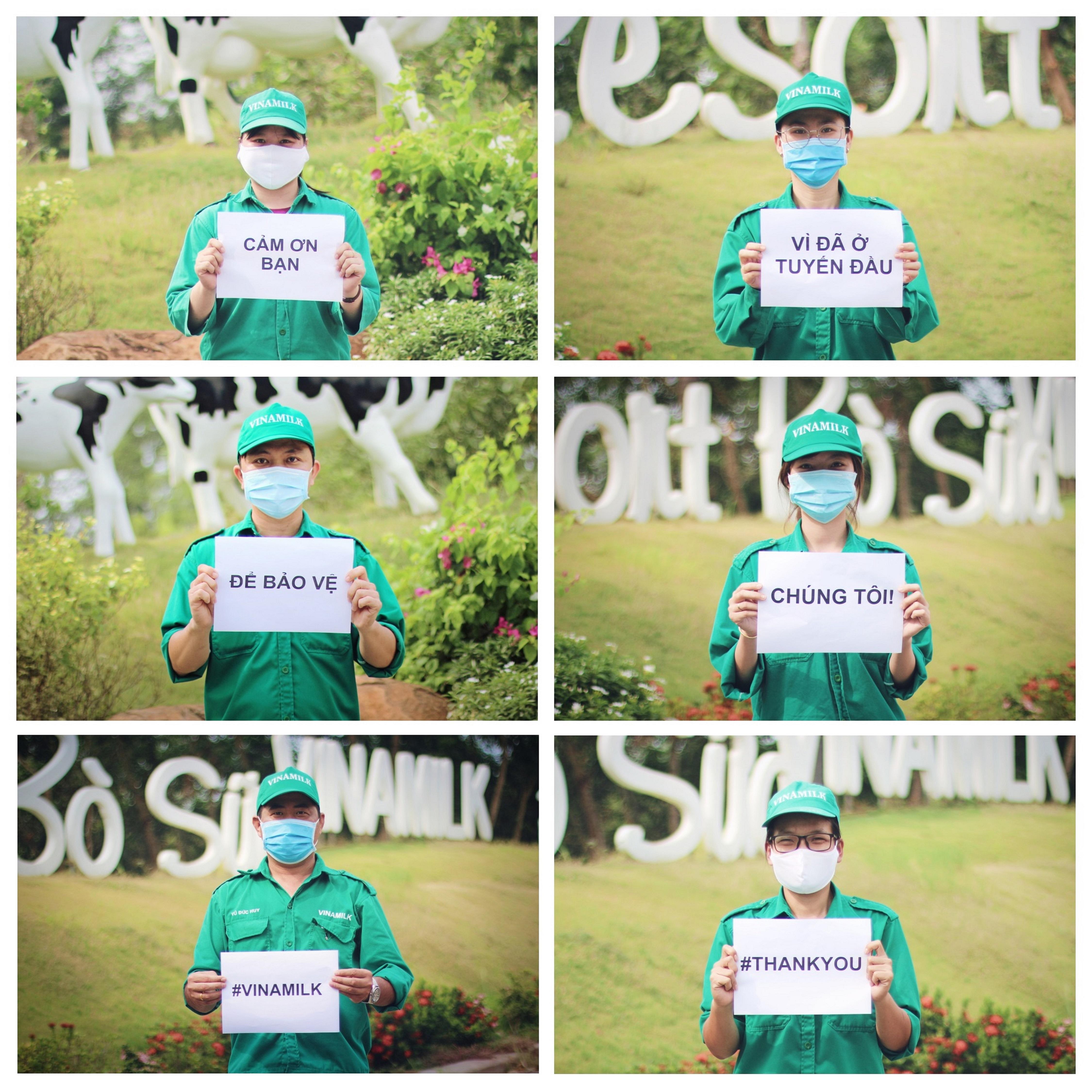 Nh&acirc;n vi&ecirc;n c&ocirc;ng ty Vinamilk gửi đến những &ldquo;người h&ugrave;ng nơi tuyến đầu&rdquo; lời động vi&ecirc;n tinh thần &yacute; nghĩa