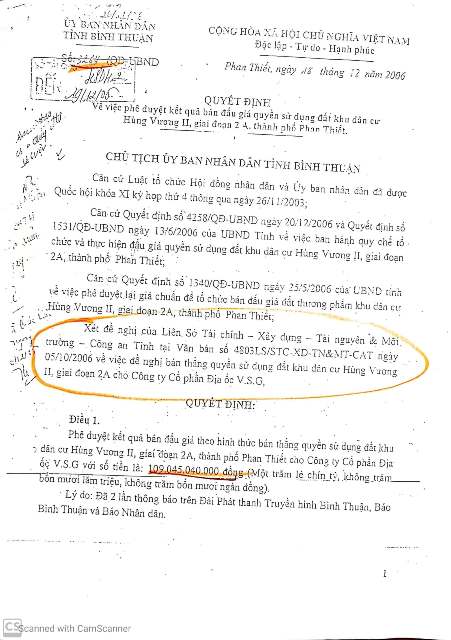 Quyết định số 3264/QĐ-UBND của UBND tỉnh B&igrave;nh Thuận, về ph&ecirc; duyệt kết quả b&aacute;n đấu gi&aacute;...