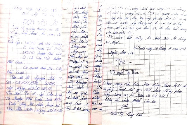 Đơn y&ecirc;u cầu khởi tố của chị Nguyễn Thị Th&ecirc;u (vợ anh S&aacute;ng)