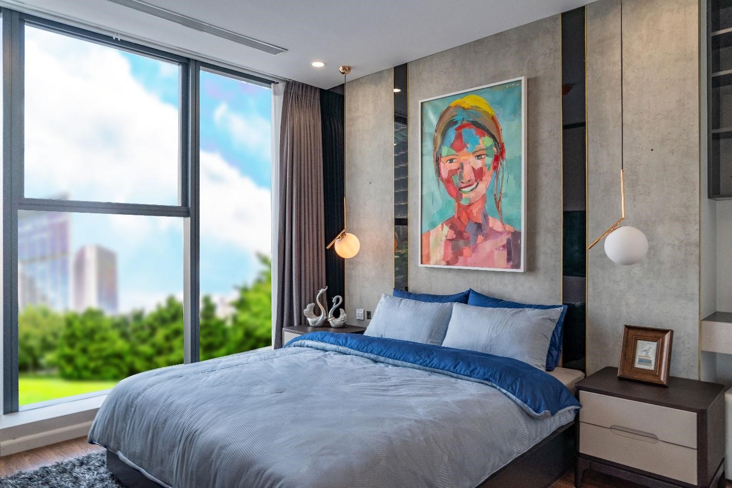 Ph&ograve;ng ngủ hiện đại, tho&aacute;ng đ&atilde;ng