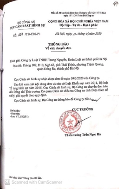 Th&ocirc;ng b&aacute;o số 151/TB-C02-P1 ng&agrave;y 12/3/2020 của Cục CSHS Bộ C&ocirc;ng an