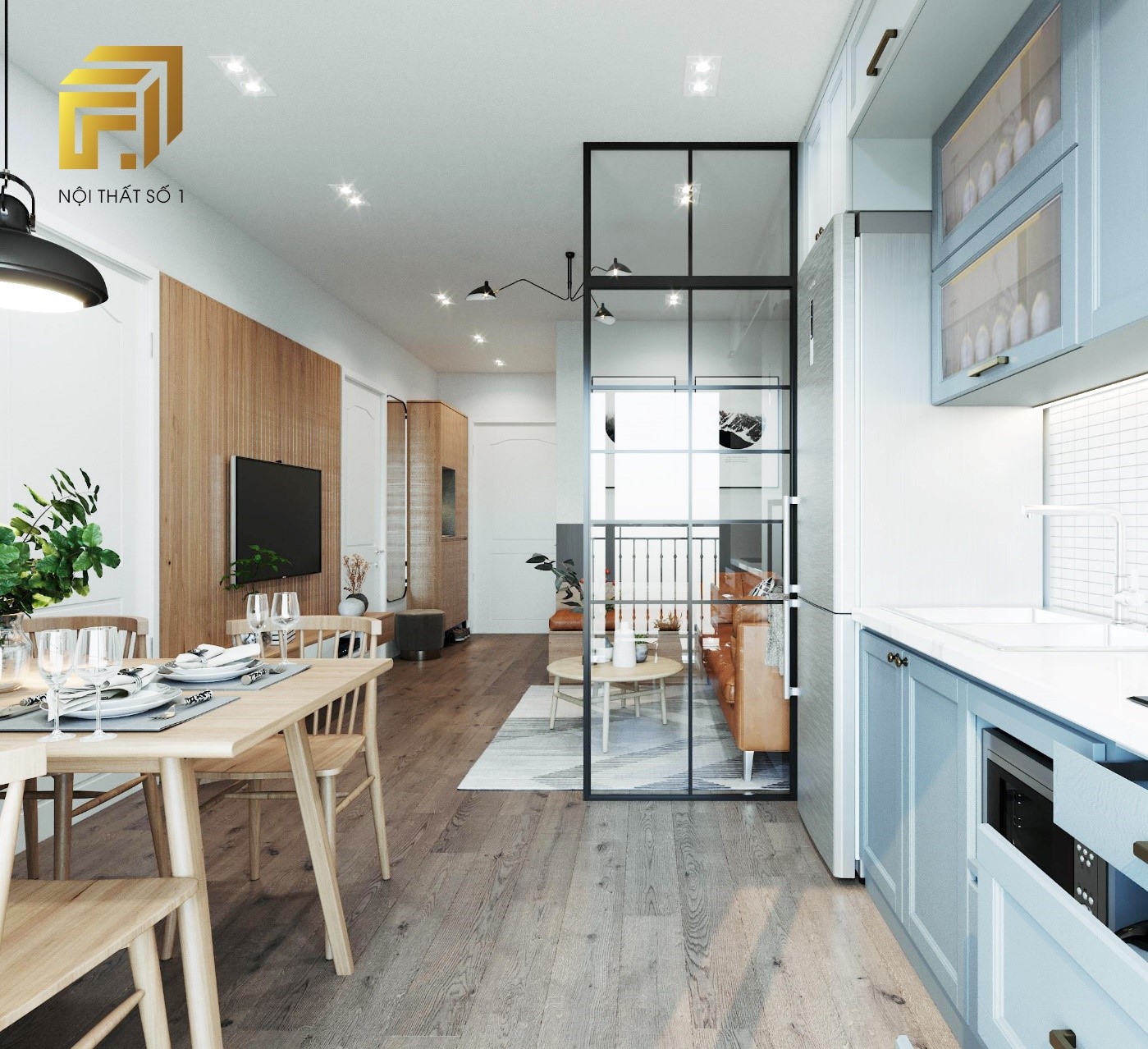 Bếp ăn li&ecirc;n th&ocirc;ng ph&ograve;ng kh&aacute;ch tạo kh&ocirc;ng gian sống linh hoạt cho th&agrave;nh vi&ecirc;n trong gia đ&igrave;nh