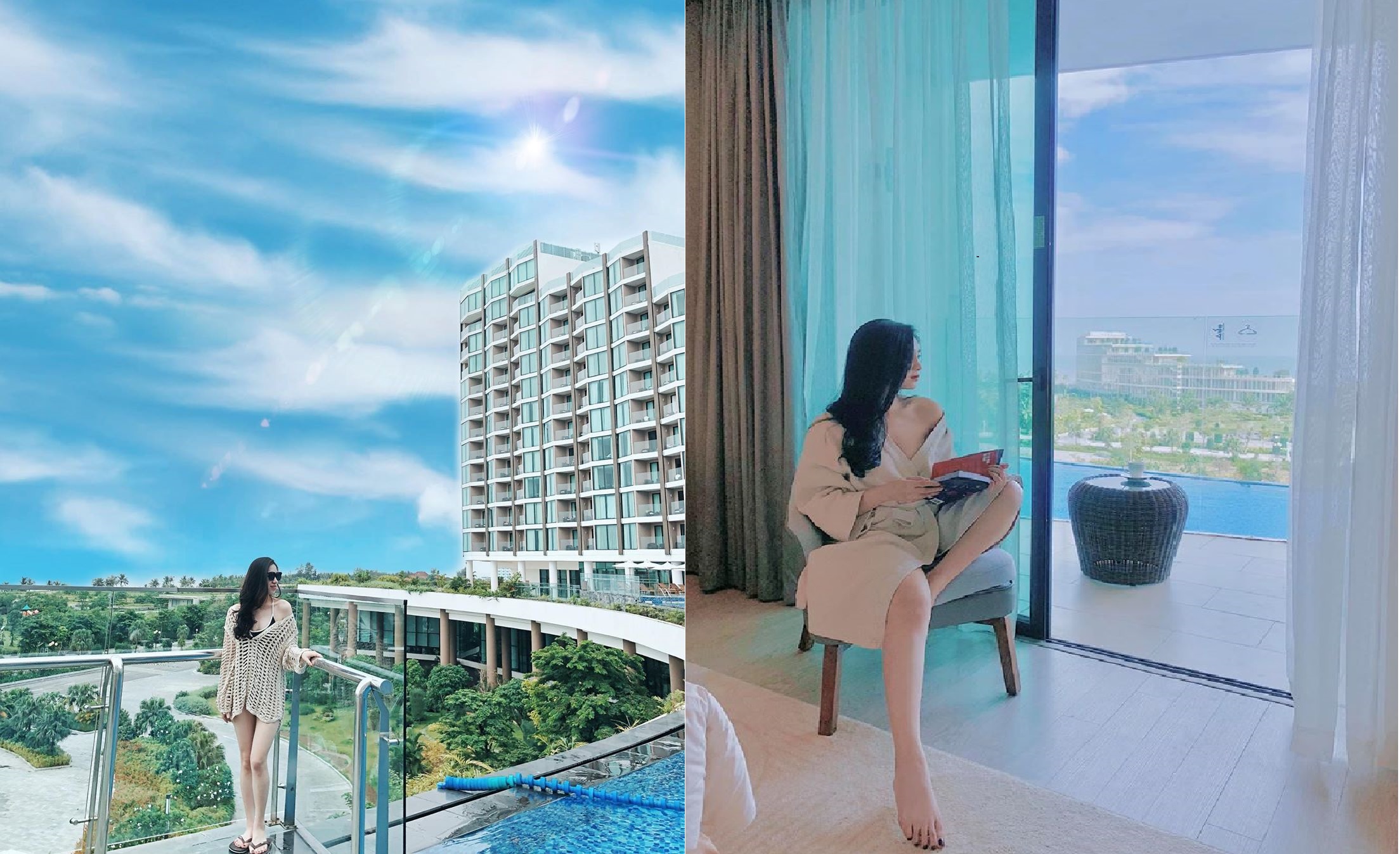 Những ng&agrave;y n&agrave;y, chỉ cần đứng từ ban c&ocirc;ng kh&aacute;ch sạn, bạn cũng sẽ dễ d&agrave;ng c&oacute; h&agrave;ng trăm g&oacute;c sống ảo đẹp m&ecirc; hồn, với khung cảnh m&acirc;y trời non nước trong xanh tại FLC Sầm Sơn. (Ảnh: Chabelita97_, Thảo Ph&ugrave;ng)