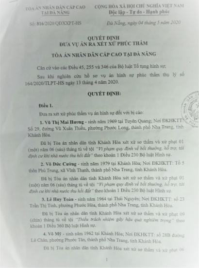 Khánh Hòa: Vụ án ông Lê Huy Toàn và các cộng sự sẽ xét xử phúc thẩm vào ngày 29/5