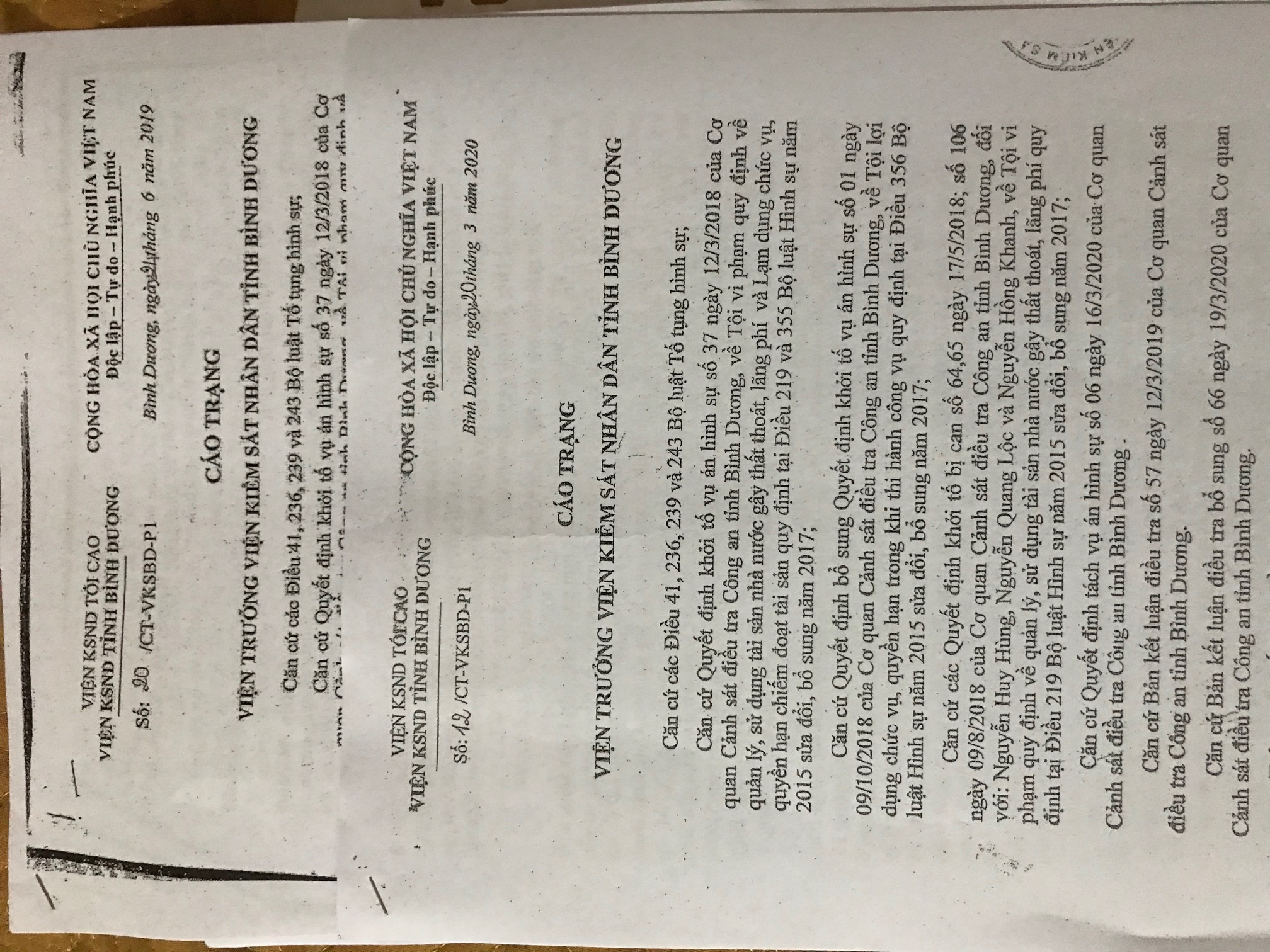 C&aacute;o trạng v&agrave; bản luận tội vụ mua b&aacute;n d&acirc;n sự giữa vợ chồng &ocirc;ng Khanh với b&agrave; Hiệp c&oacute; bị