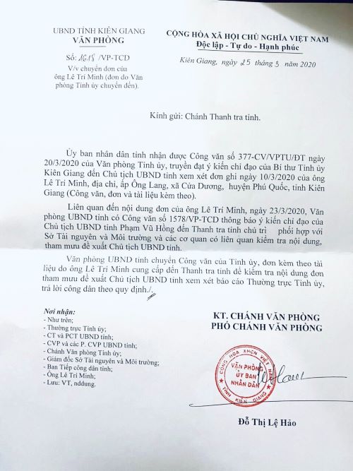 Viết tiếp bài “Mong chờ Chủ tịch UBND tỉnh Kiên Giang giải quyết đơn đúng luật”:  Sao chưa thực hiện chỉ đạo của Bí thư Tỉnh ủy?