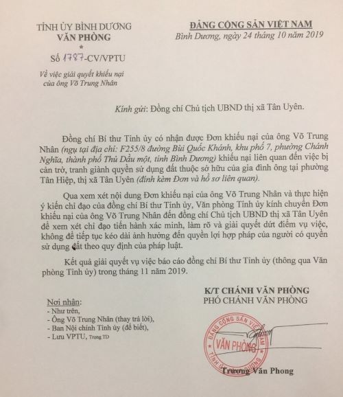 Phường Tân Hiệp, thị xã Tân Uyên, tỉnh Bình Dương: Sao chưa thực hiện chỉ đạo của Bí thư Tỉnh ủy?