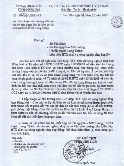 Về thực hiện dự án xây dựng Khu dân cư Long Hưng tại xã Long Hưng, TP Biên Hoà, tỉnh Đồng Nai: Cần dừng cưỡng chế thu hồi đất, có một cuộc thanh tra t