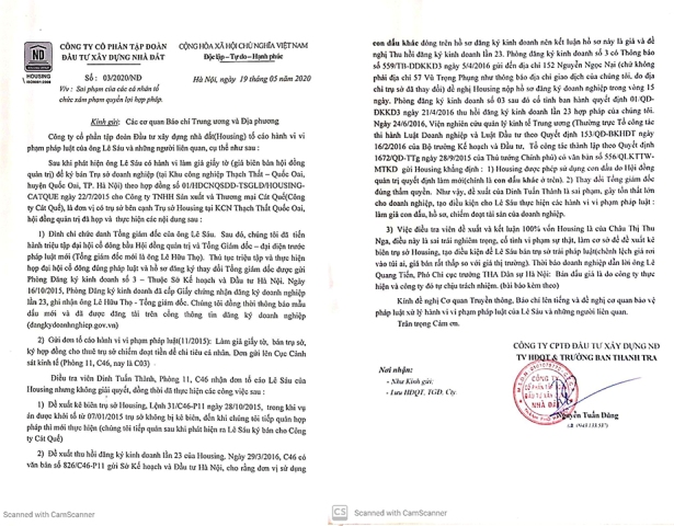 Đơn của Housing Group gửi c&aacute;c cơ quan b&aacute;o ch&iacute;