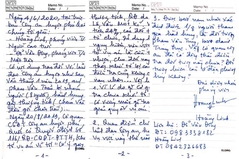 Nội dung l&agrave;m việc ph&oacute;ng vi&ecirc;n đăng k&iacute; với Trực ban C&ocirc;ng an huyện, nhưng kh&ocirc;ng được hồi &acirc;m