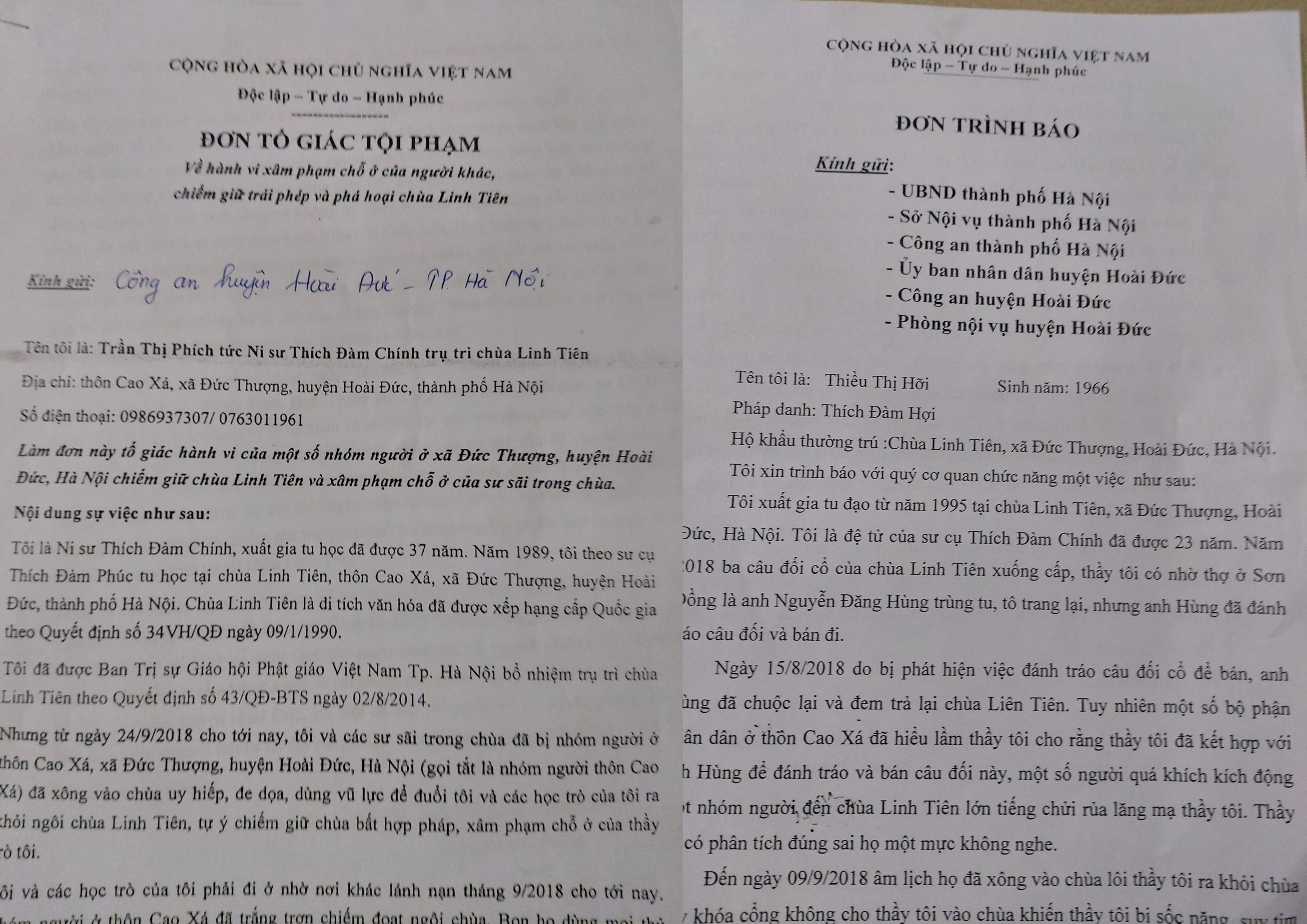 : Ni sư Th&iacute;ch Đ&agrave;m Ch&iacute;nh v&agrave; c&aacute;c đệ tử li&ecirc;n tục c&oacute; đơn tố c&aacute;o gửi c&aacute;c cơ quan chức năng, nhưng sự việc vẫn chưa được giải quyết dứt điểm