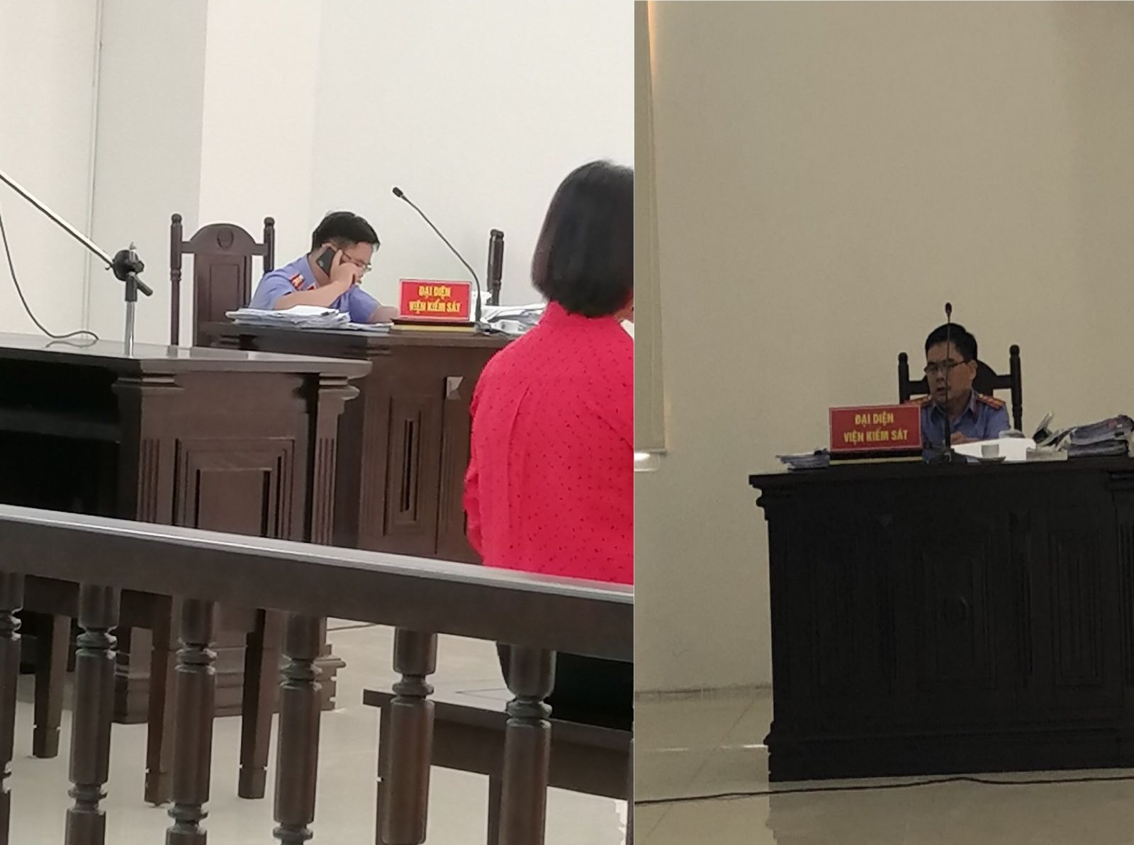 Đại diện VKSND TP H&agrave; Nội n&oacute;i chuyện điện thoại trong phi&ecirc;n t&ograve;a x&eacute;t xử