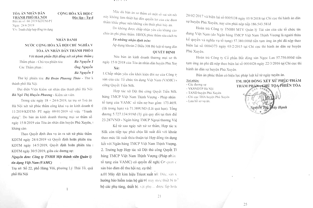 Bản &aacute;n ph&uacute;c thẩm của TAND TP H&agrave; Nội.