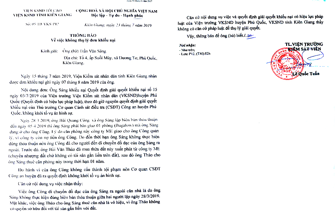 Th&ocirc;ng b&aacute;o số 05/TB-VKS-P12, do kiểm s&aacute;t vi&ecirc;n L&ecirc; Quốc Tuấn k&iacute;