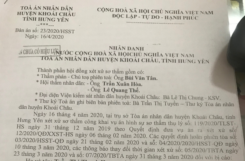Bản án “ba không” ở huyện Khoái Châu, tỉnh Hưng Yên: TAND Cấp cao đề nghị hủy bản án hình sự sơ thẩm