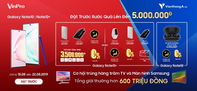 VinPro &amp; Viễn th&ocirc;ng A đem đến những ưu đ&atilde;i linh hoạt đặc biệt cho kh&aacute;ch h&agrave;ng đặt trước Samsung Galaxy Note 10/Note 10+