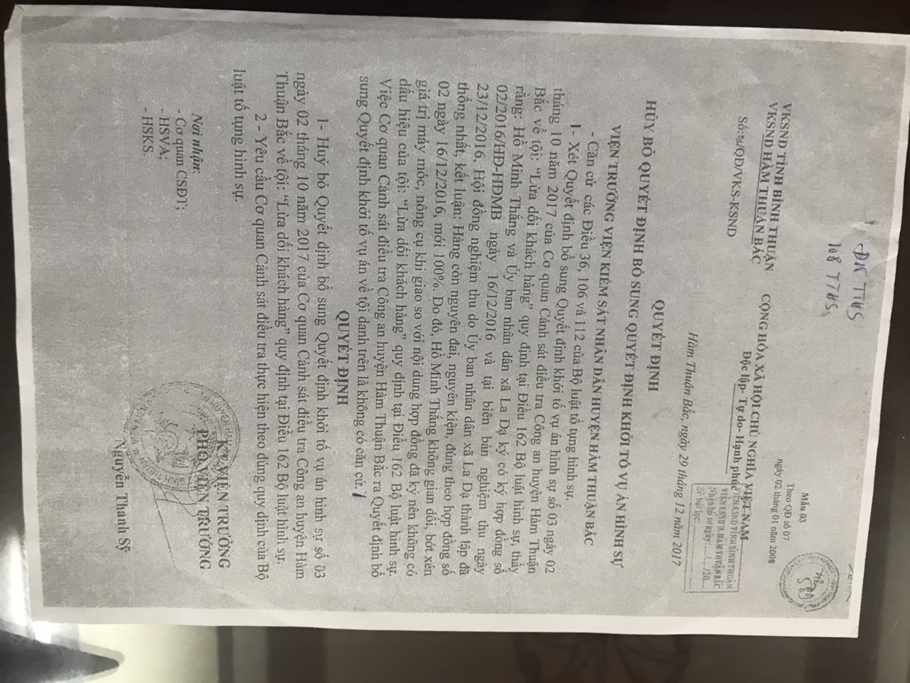 Viết tiếp vụ án xảy ra ở xã La Dạ, huyện Hàm Thuận Bắc, tỉnh Bình Thuận: Tòa kiến nghị, Cơ quan CSĐT ra quyết định khởi tố, Viện KSND “im lặng” !?