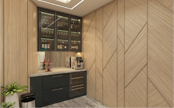 Ảnh 4: Ứng dụng chất liệu gỗ tự nhi&ecirc;n mang đến diện mạo đặc sắc cho quầy Bar tại ph&ograve;ng chờ hạng Thương gia của Bamboo Airways