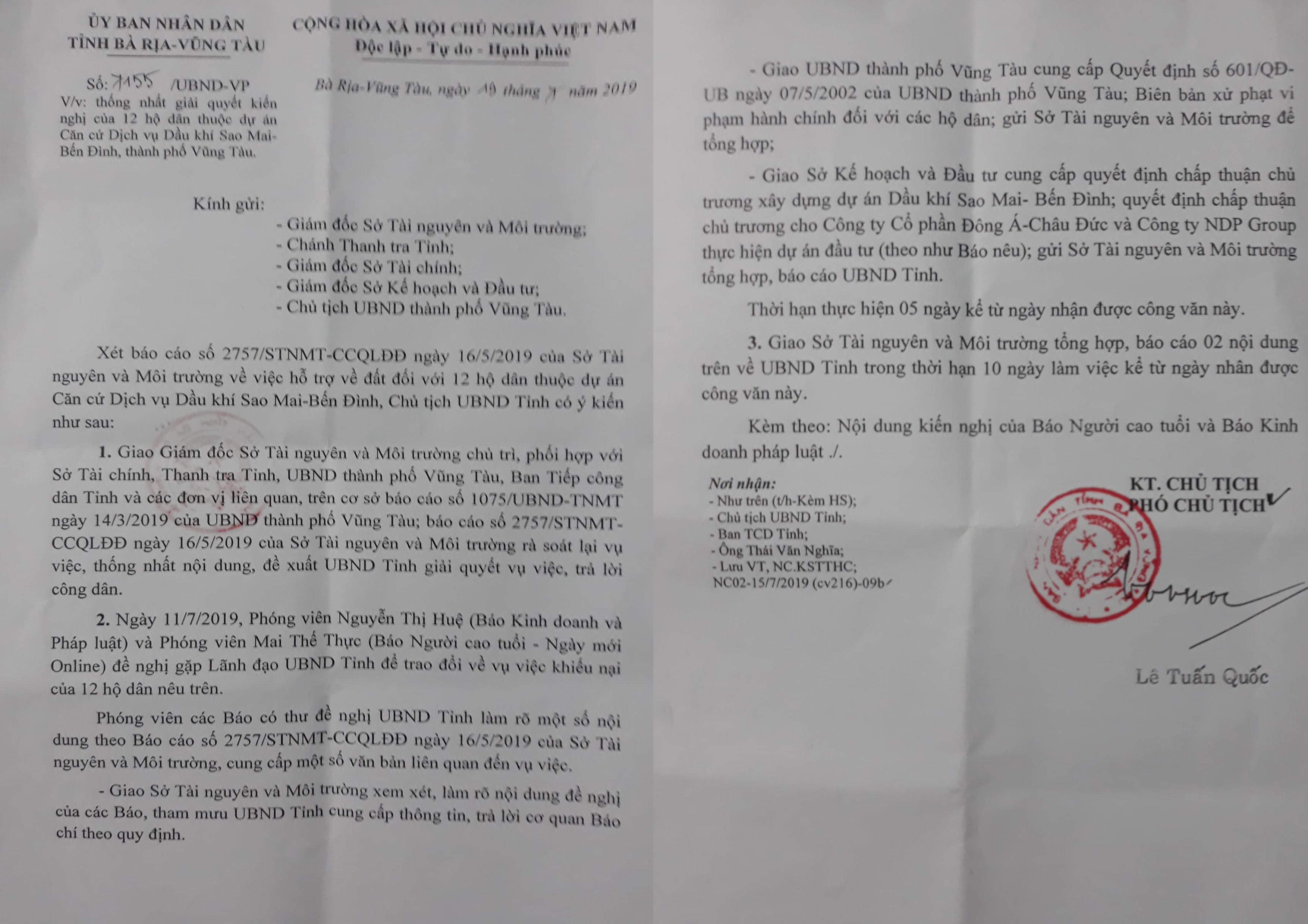 C&ocirc;ng văn chỉ đạo của UBND tỉnh B&agrave; Rịa &ndash; Vũng T&agrave;u