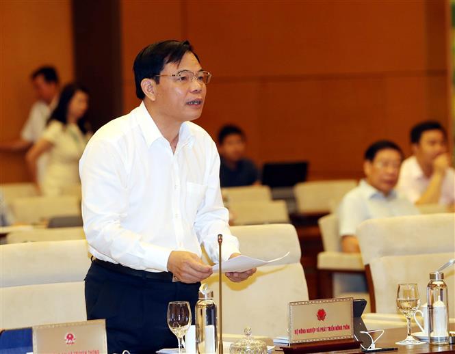 Bộ trưởng Bộ N&ocirc;ng nghiệp v&agrave; Ph&aacute;t triển N&ocirc;ng th&ocirc;n Nguyễn Xu&acirc;n Cường tr&igrave;nh b&agrave;y tờ tr&igrave;nh. Ảnh: Trọng Đức/TTXVN.