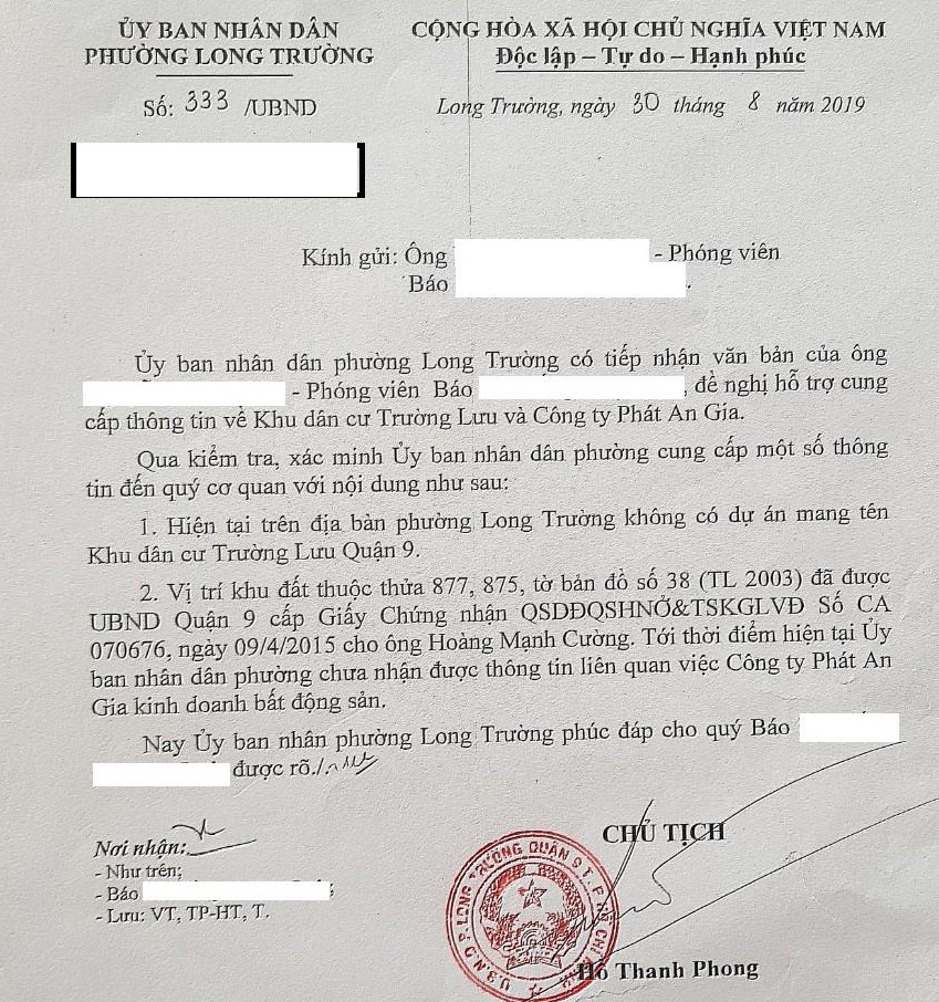 Công ty CP bất động sản Phát An Gia có dấu hiệu lừa đảo tại dự án KDC Trường Lưu?