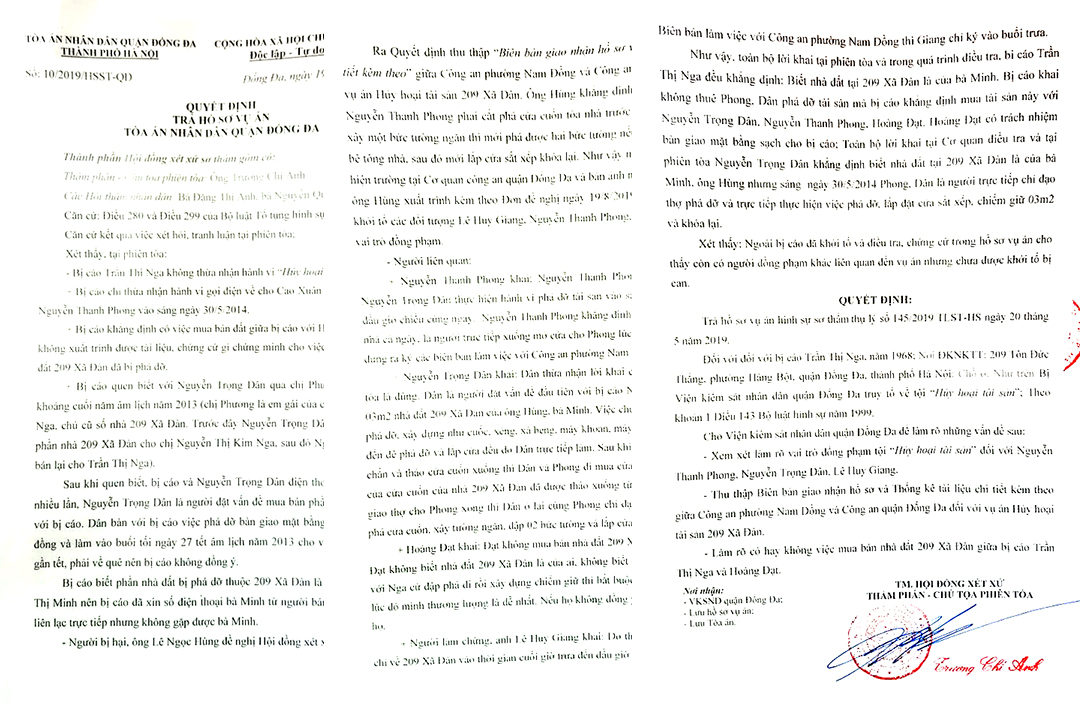 Quyết định trả hồ sơ vụ &aacute;n