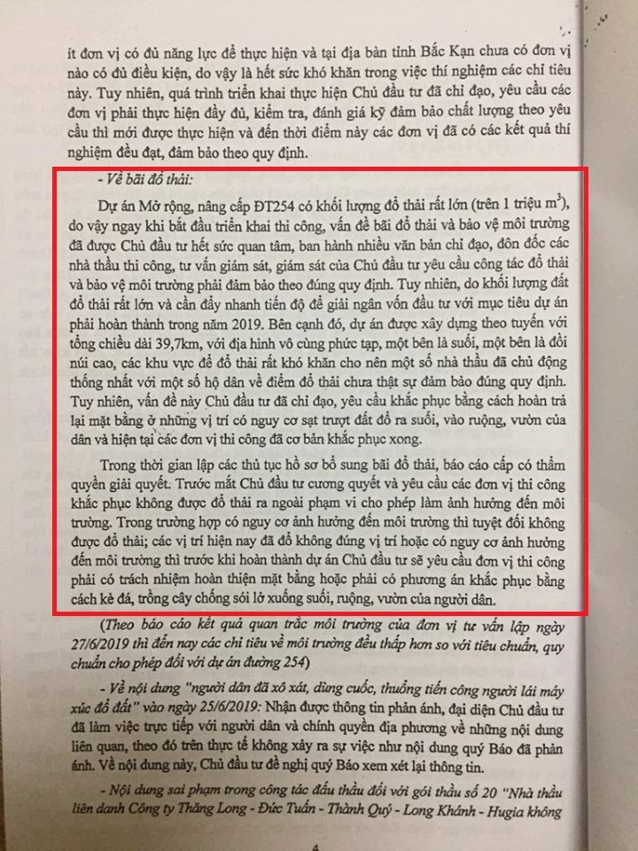 Văn bản x&aacute;c nhận về b&atilde;i đổ thải của Ban Quản l&yacute; Dự &aacute;n đầu tư x&acirc;y dựng tỉnh Bắc Kạn gửi c&aacute;c cơ quan b&aacute;o ch&iacute;
