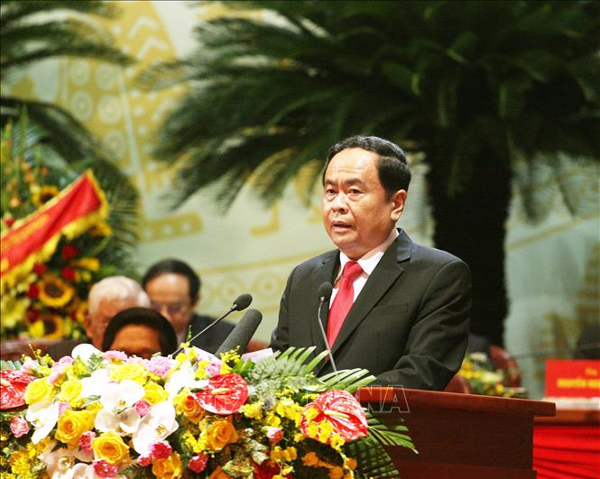 Đồng ch&iacute; Trần Thanh Mẫn, B&iacute; thư Trung ương Đảng, Chủ tịch Uỷ ban Trung ương Mặt trận Tổ quốc Việt Nam kh&oacute;a VIII tr&igrave;nh b&agrave;y Diễn văn khai mạc Đại hội. Ảnh: TTXVN