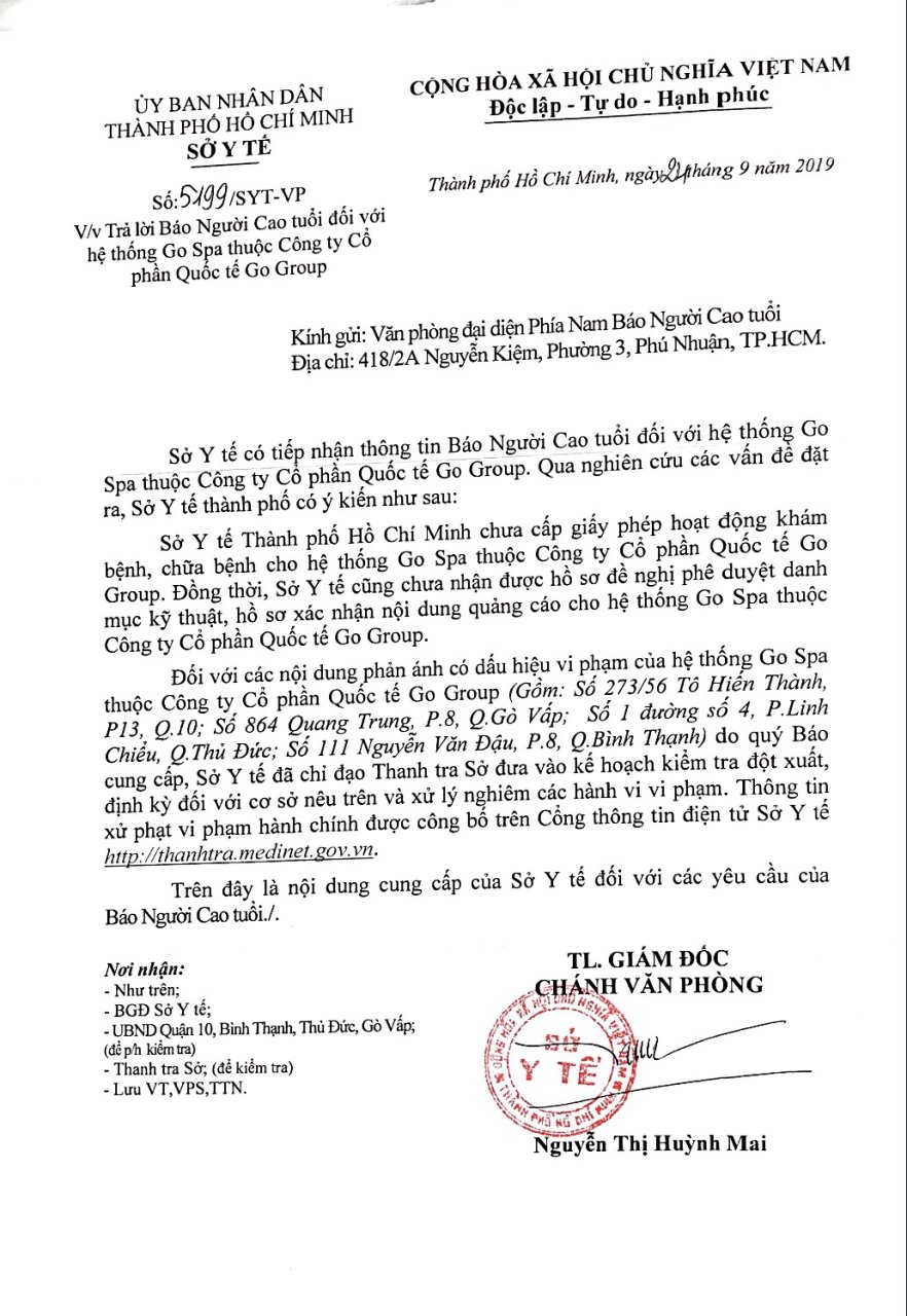 C&ocirc;ng văn số 5199/SYT-VP của Sở Y tế TP Hồ Ch&iacute; Minh