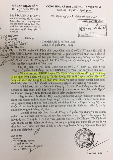 Thanh Hóa: Tại sao các DN đá trên địa bàn xã Yên Lâm không cho Công ty CP Phú Thắng chung đường điện?