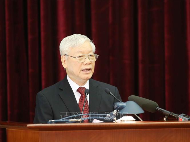 Tổng B&iacute; thư, Chủ tịch nước Nguyễn Ph&uacute; Trọng ph&aacute;t biểu khai mạc hội nghị. Ảnh: Phương Hoa/TTXVN