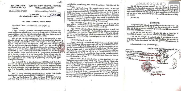 Quyết định hủy bỏ biện ph&aacute;p khản cấp tạm thời