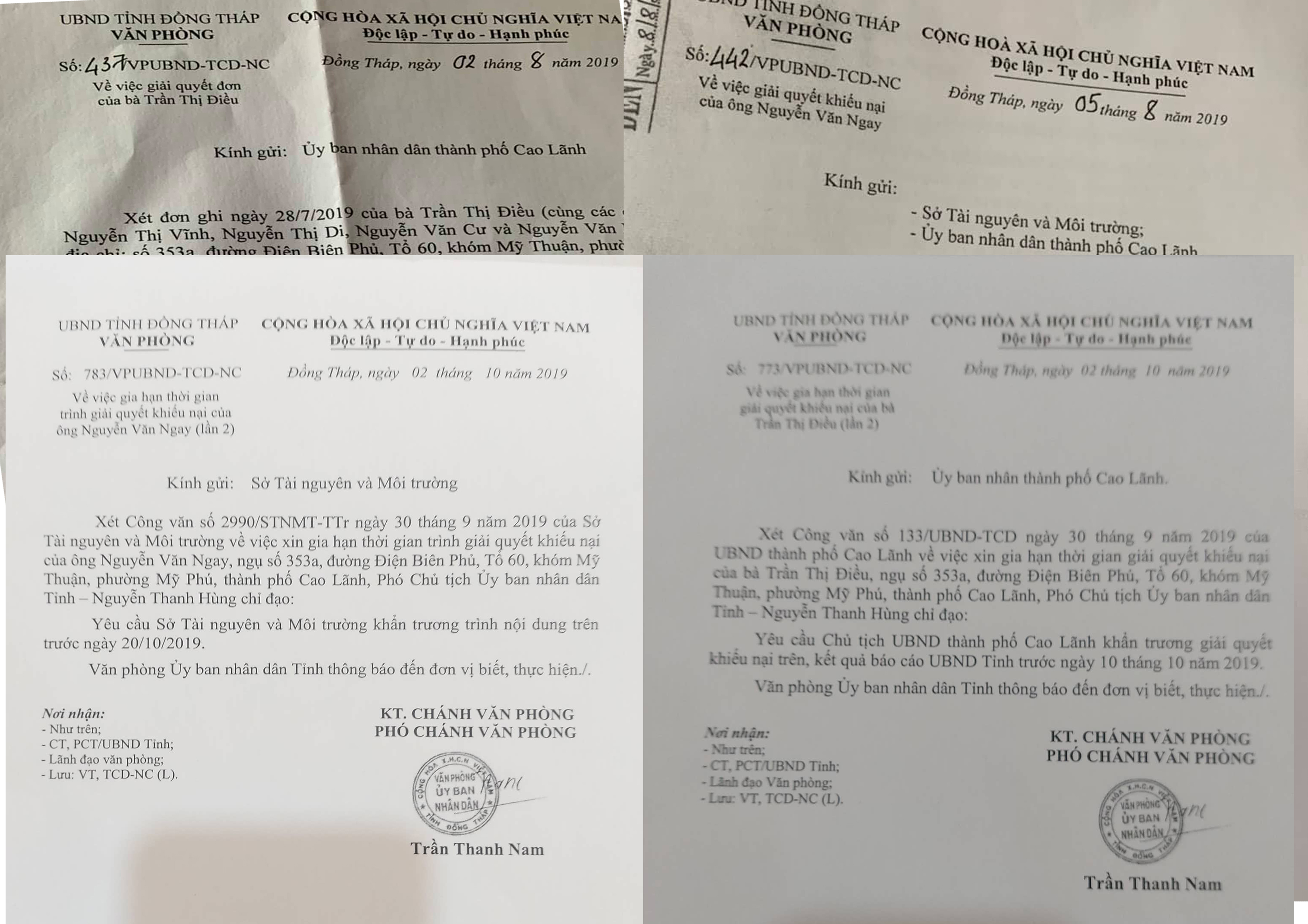 C&aacute;c văn bản chỉ đạo giải quyết vụ việc của UBND tỉnh Đồng Th&aacute;p