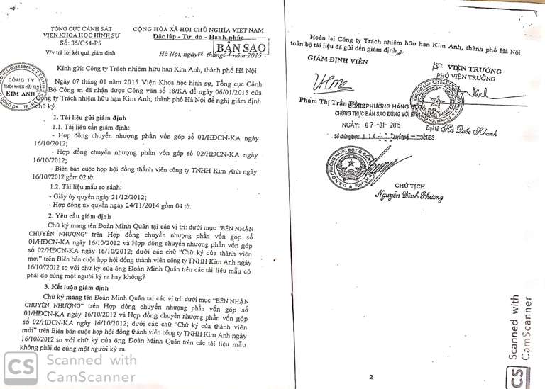 Văn bản số 35 của Viện Khoa học h&igrave;nh sự gi&aacute;m định kh&ocirc;ng phải chữ k&yacute; cảu &ocirc;ng Đo&agrave;n Minh Qu&acirc;n